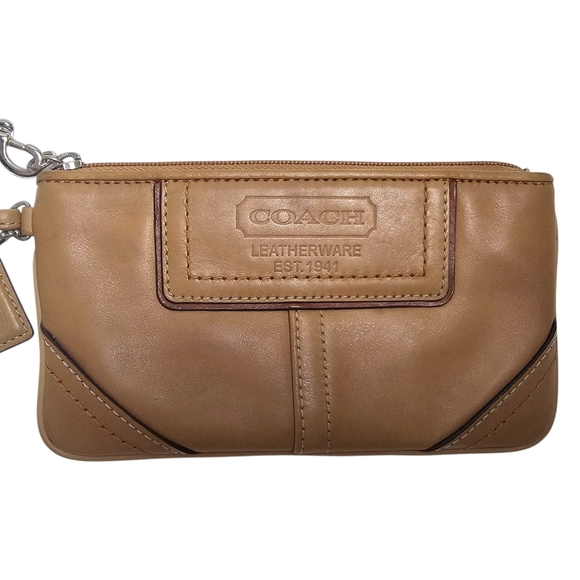Coach Handbags - Coach Cognac Brown Leather Wristlet Wallet Clutch Purse 4" X 7"